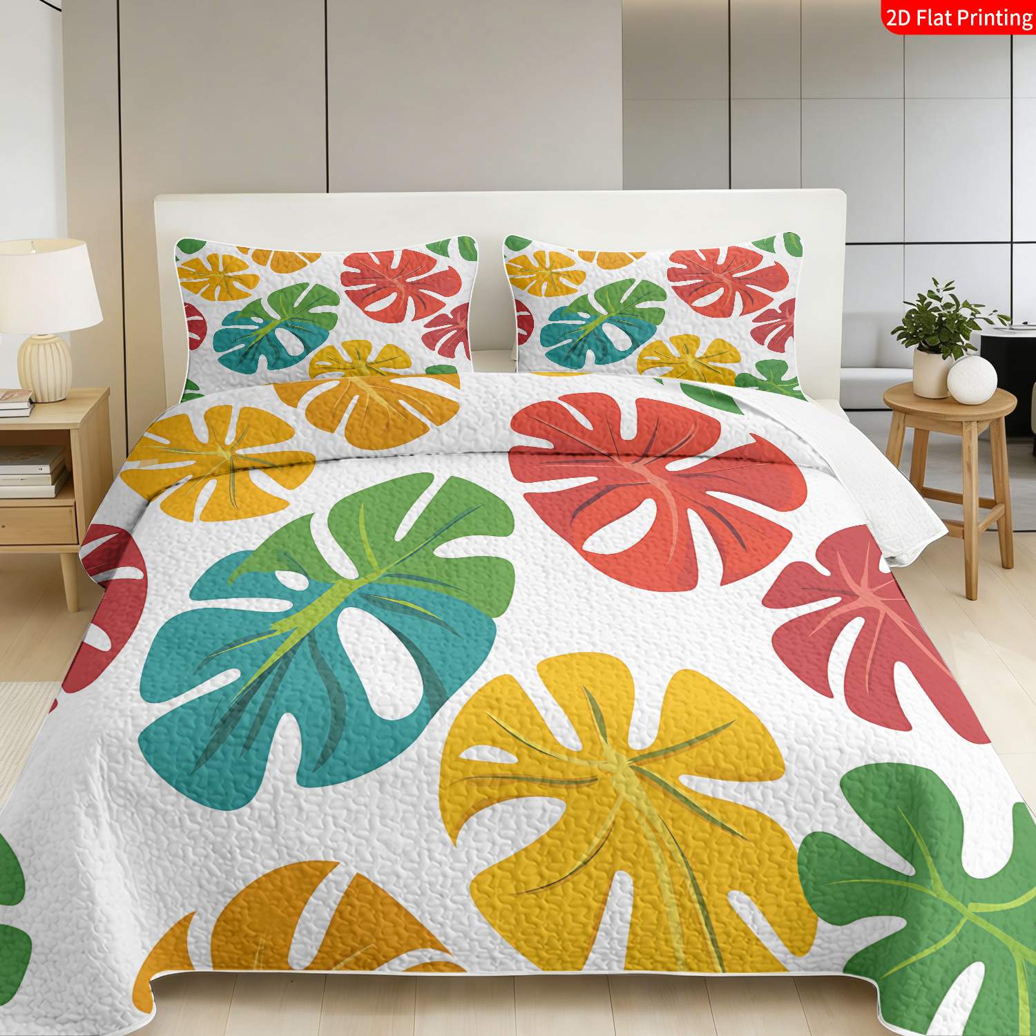 artikel foto 2/3-delige 2d platte print bed -set met tropisch bladpatroon, meerdere maten beschikbaar, feestelijk decoratief beddengoed, ideaal voor slaapkamerdecor (1   1/2 kussensloop), 2d plat