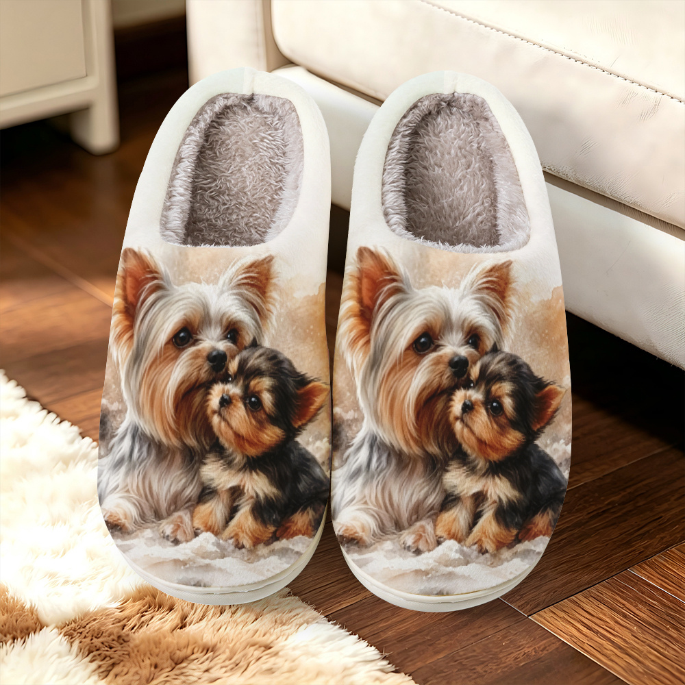 TEMU ["Design Imprimé - Pas Texturé"] - Chaussons d'Intérieur pour Femmes, Style Aquarelle Interactif et Affectionné, Motif Terrier Yorkshire,