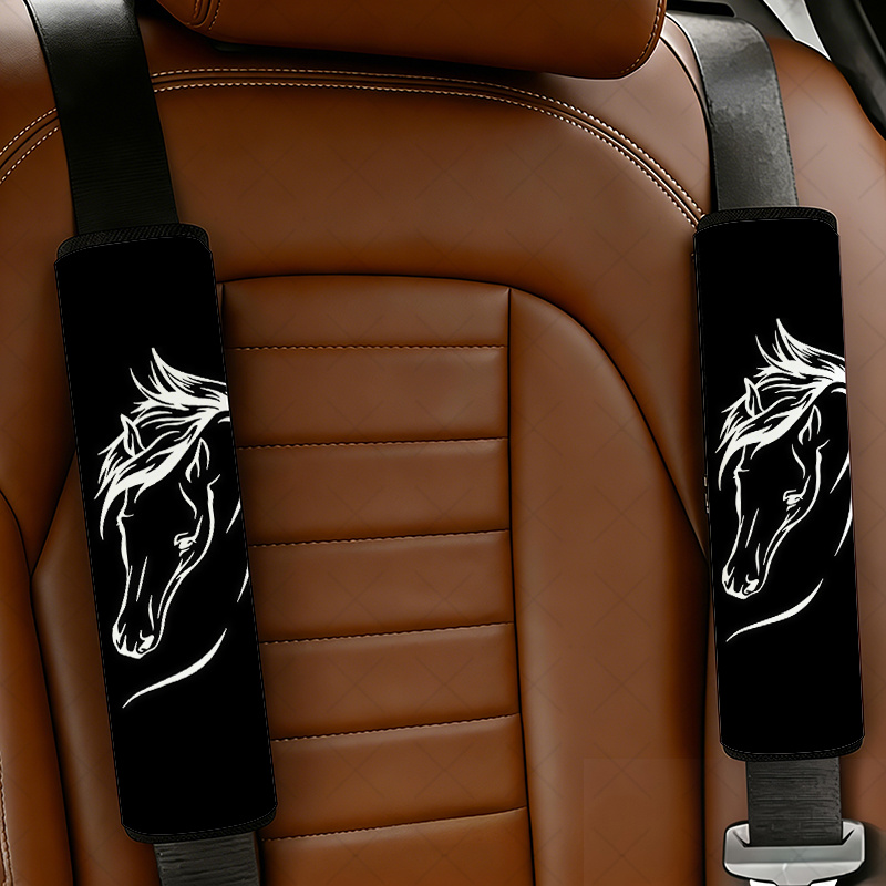 TEMU 2pcs Horse Car Seat Belt Cover, Stylish Horse Element, Multifunctional Car Seat Belt Cover, Car Interior Accessories, Padding For Seatbelts