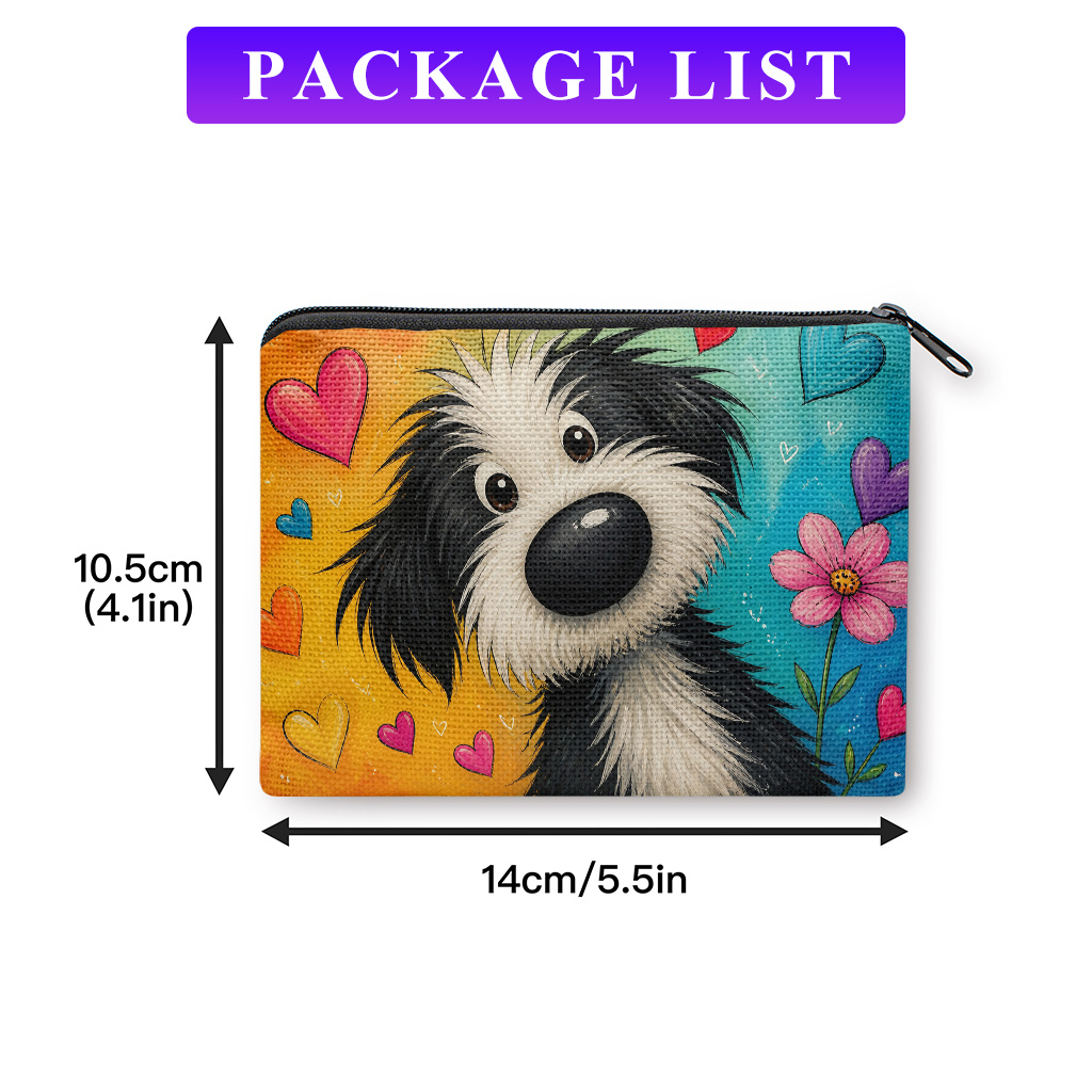 TEMU Coin Purse 1pc, Cute Dog With Colorful Hearts -material Double, Compact Portable Coin Storage Suitable For Keys, A Practical Organizer For ,