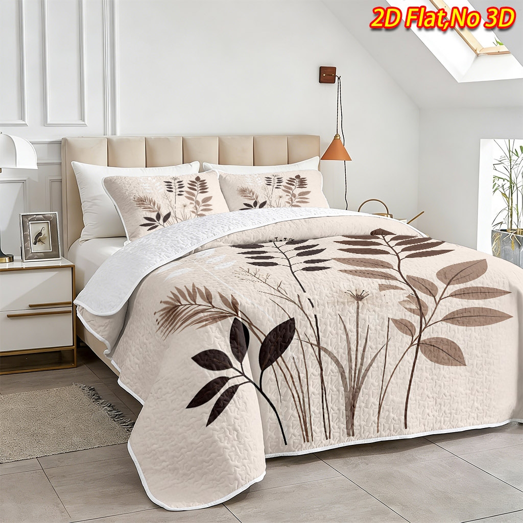 TEMU 2/3pcs 2d Flat Brown Plant Branches And Leaves Bedspread Set (1* Bedspread   1/2* Pillowcases, No Filling), Soft And Comfortable Bedding, In