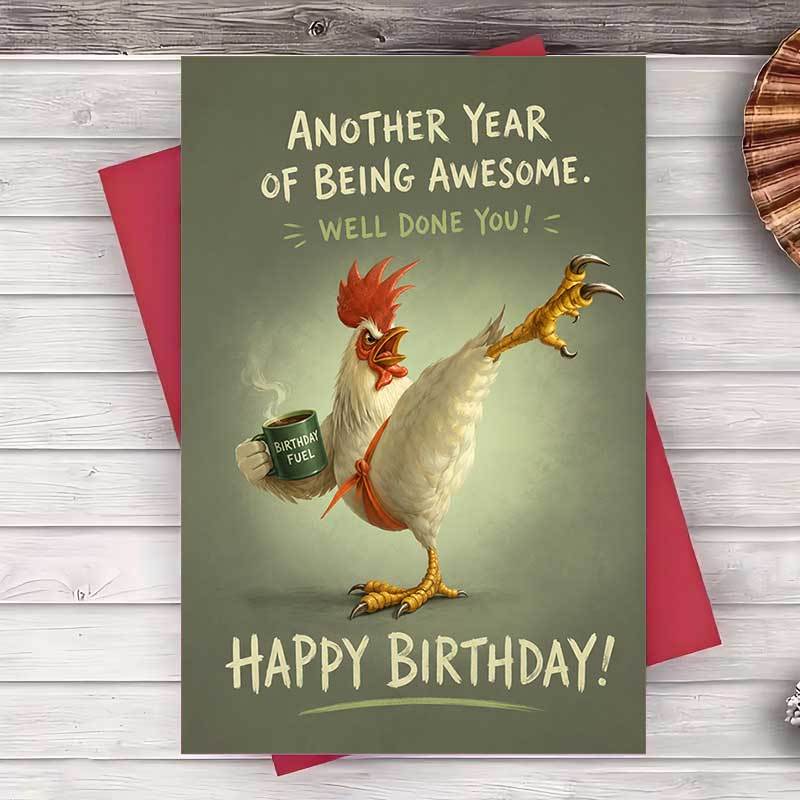 TEMU 1 carte de vœux et 1 enveloppe. Carte d'anniversaire coq plate 2D amusante, cadeau pour amis et collègues, carte plate humoristique, cadeau de