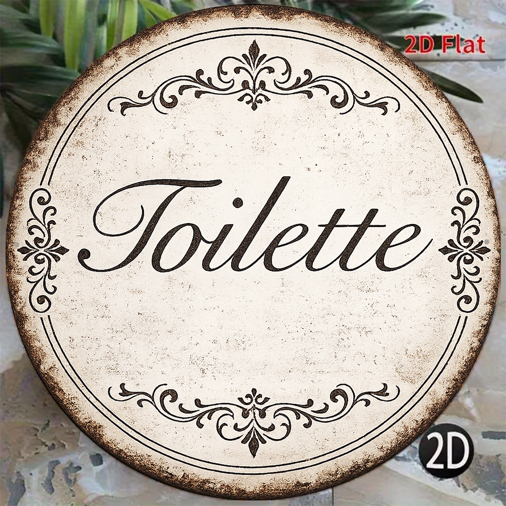 TEMU 2D Plat - 1pc 8X8In/20X20Cm Panneau Rond Plat 2D, Plaque Vintage avec "Toilette", Décoration de Salle de Bain Vintage Française, Panneau