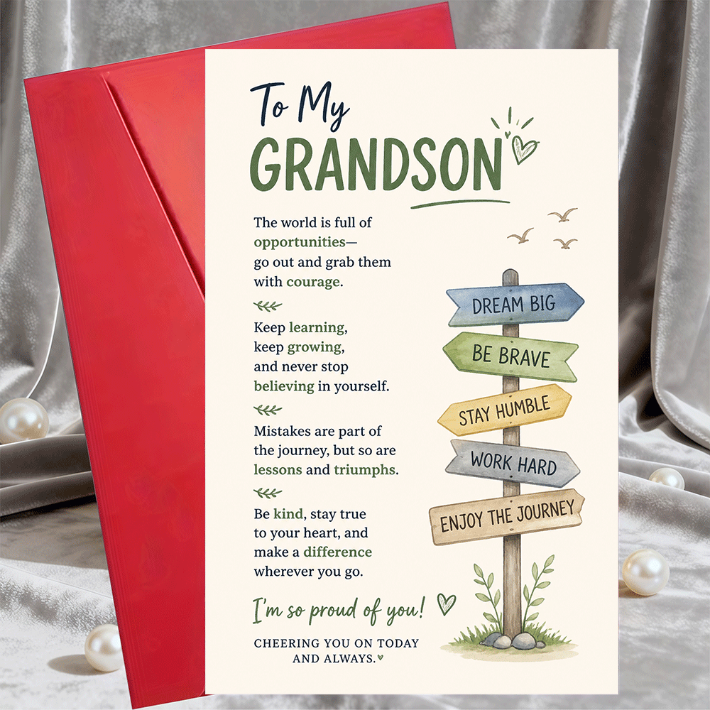 TEMU 1 Greeting Card + 1 Envelope Inspirational Grandson Card From Encouragement Gift For Birthday Graduation And Of You Greeting Cardgreeting Card