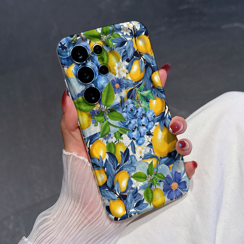 phone case blueberry lemon floral 2d pattern phone case compatible with samsung galaxy a55 a54 a34 a14 s20 s21 s22 s24 s25     and     gift essential for gifting