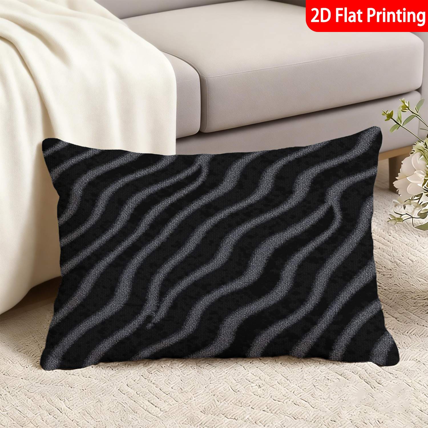 TEMU 1 stuks Kussensloop (Kussen Vullingen Niet Inbegrepen) 2D Platte Print Moderne Decoratieve Zwart Grijs Zebra Gestreept Ideaal voor Huisdecoratie