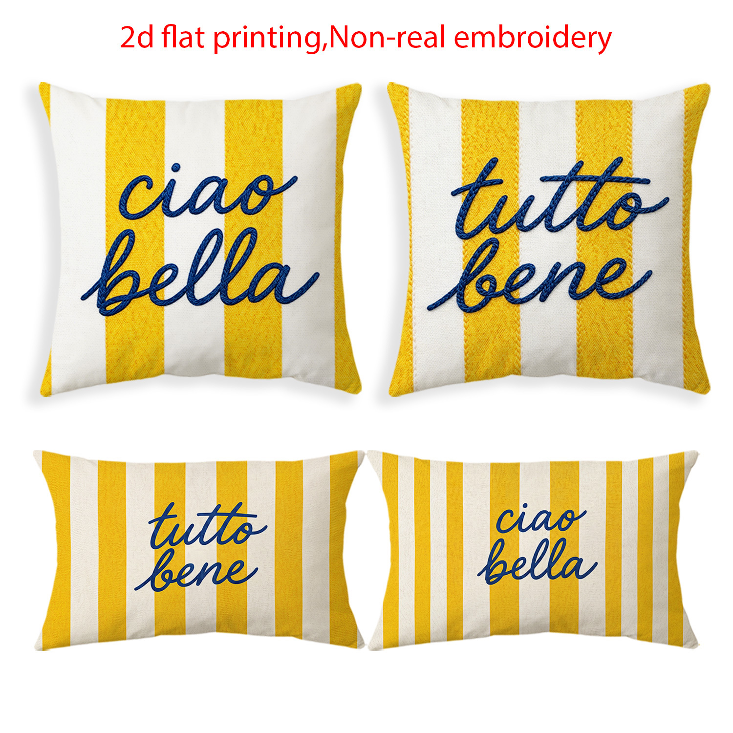 TEMU 4pcs, 2d Flat Print Italian Summer Striped Throw Pillow Covers, Non-real Embroidery Outdoor Patio Decor Cushion Cases, 12inx20in 18inx18in Sizes