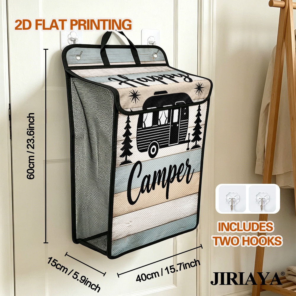 TEMU 2d Flat, 1pc Wall-mounted Laundry Basket For Household Storage, Camping Trailer Graphic Printed Foldable Hamper, Space Saving Hanging Mesh Bag