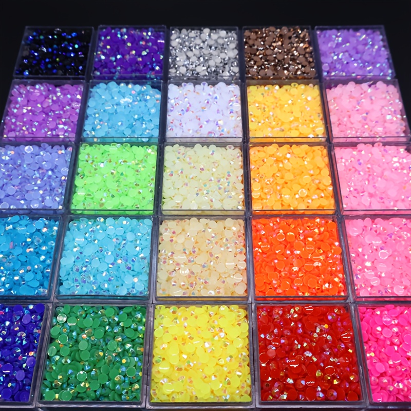 25000pcs 3Mm Flatback  , 28 Colors Round Resin Rhinestones for Nail Art, Shoes Clothing Phone Case Decoration,   Sparkling Craft Additions