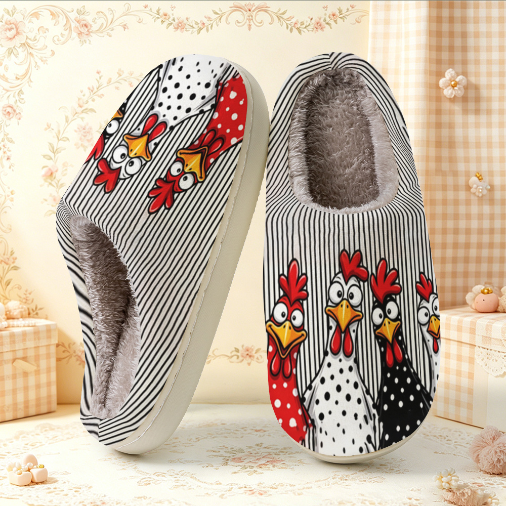 TEMU Printed Design â Not Textured: Women's Fashionable, Elegant, And Simple Slippers Featuring 4 Chickens In Different Poses. Unisex Style, An