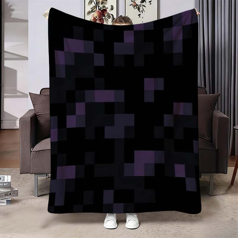 TEMU Pixel Art Design Blocks Printed Flannel Blanket, Creative Themed Pattern Blanket, Thickened, , High-quality Flannel Material, 2026 Trendy