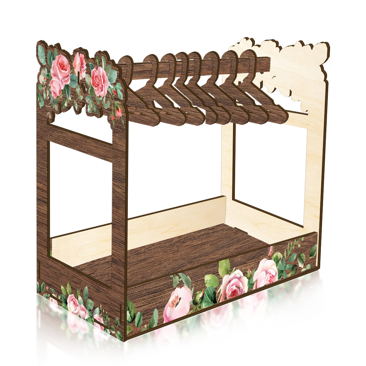 TEMU Wood Wood Shelf With Hanger & Desktop Display Box - Multi-functional Jewelry Organizer Suitable For Necklaces,, Clothing Storage - Desktop Shelf