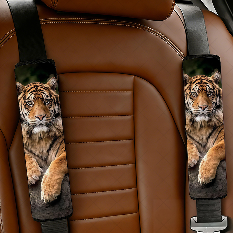 TEMU 2pcs Tiger Car Seat Belt Covers, Realistic Tiger Element, Multifunctional Car Seat Belt Covers, Car Interior Additions, Padding For Seatbelts