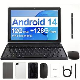 tablet 10,1 zoll 14 os pad, 2-in-1 pad mit tastatur, maus, hülle, stift ohne wireless-funktion, 128 gb rom, 12 gb (4 gb + 8 gb erweiterbar), dual-kamera, achtkern-prozessor, 1280 * 800 ips hd-display, gms tab, 5g wi-fi 6, google, pad, tablet