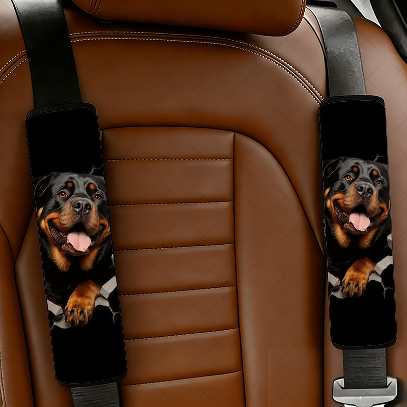 TEMU 2pcs Rottweiler Car Seat Belt Cover, Realistic Rottweiler Breaking-through Element, Multifunctional Car Seat Belt Cover, Car Interior Additions,