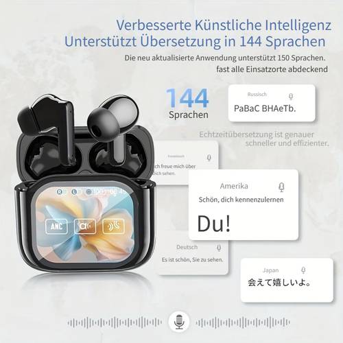 144 sprachen übersetzung permanent kostenlose nutzung ki translator kopfhörer ki -übersetzung ohrhörer led smart screen tws kopfhörer mit touchscreen lange simultansprache geräuschunterdrückung für geschäftsreisen sport