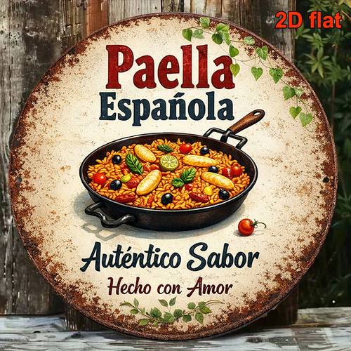 item picture 2d flat 1pc spanish wall decor sign vintage authentic spanish seafood dish plaque round suitable for kitchen restaurant bar decor or gift retro spanish themed decoration for parties gifts 2d flat