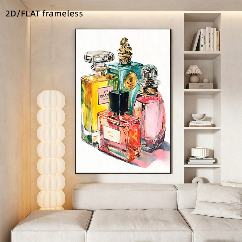 TEMU 2d Flat, 2d Flat, 1pc Watercolor Style Perfume Bottle Pattern, 2d/flat Frameless Canvas Painting, Medium To Large Sizes (60x90, 100x150).