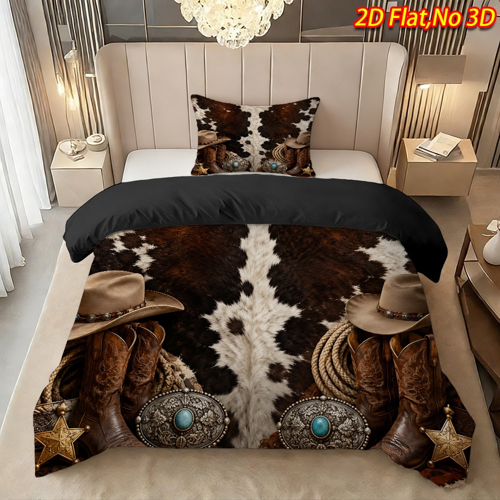 TEMU 2/3pcs 2d Flat Printing Spring Summer Cowboy Theme Duvet Cover Set (1 X Duvet Cover And Pillowcases, No Filling), High-definition , Suitable For