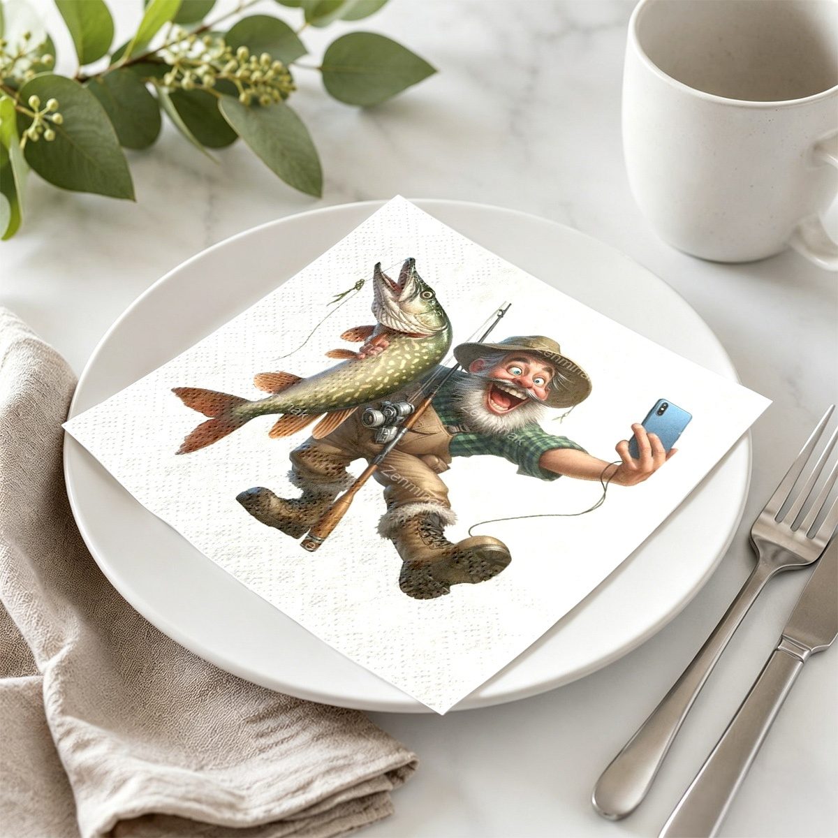 TEMU 20pcs Fishing Old Man Selfie Pattern Napkins, Suitable For Parties, Weddings, Birthdays, Anniversaries, For Celebrations, Ideal For Gatherings