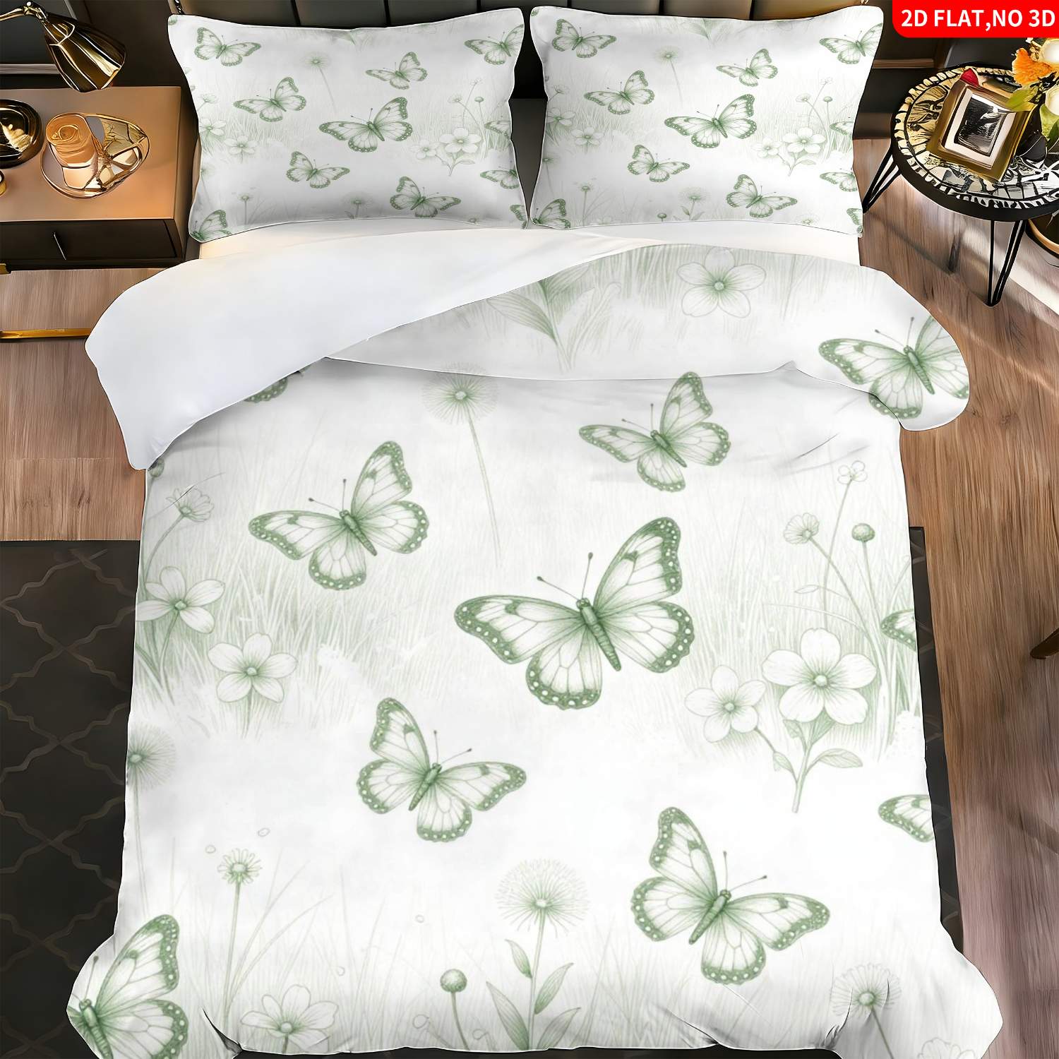 TEMU 2/3pcs 2d Flat Printing Elegant Nature-inspired Quilt Cover Bedding Green & Flower Print Suitable For Multiple Sizes 4 Lining Colors Ideal For
