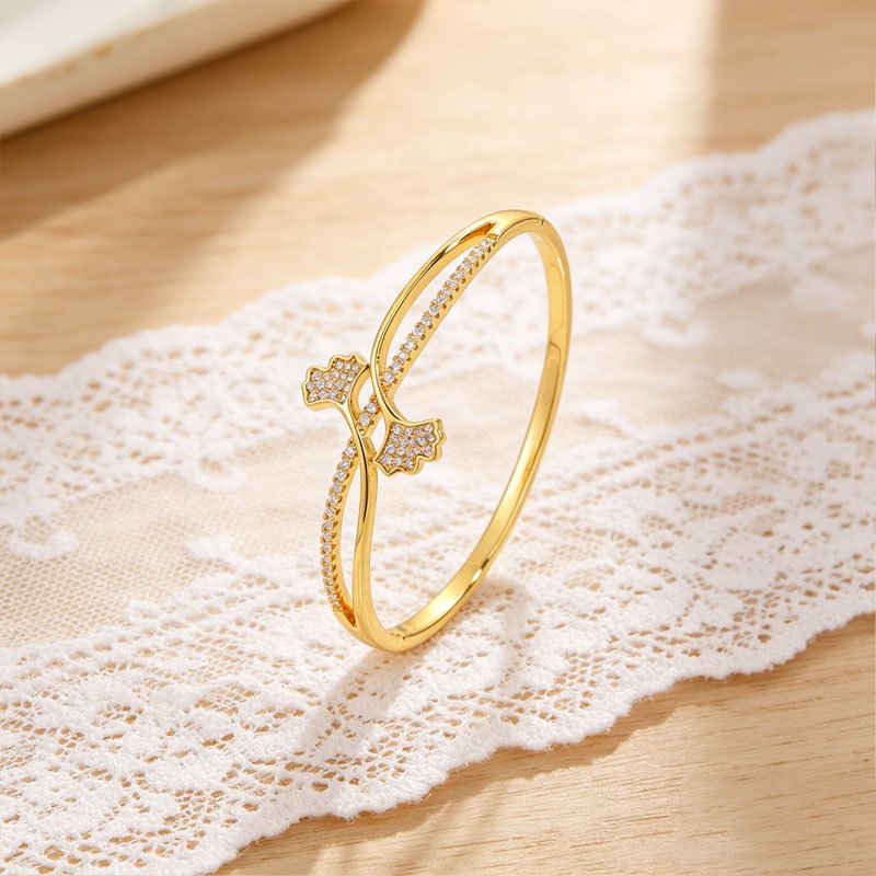 Ginkgo Leaf Roman Texture Heart Design Thin Bangle 4pcs Set