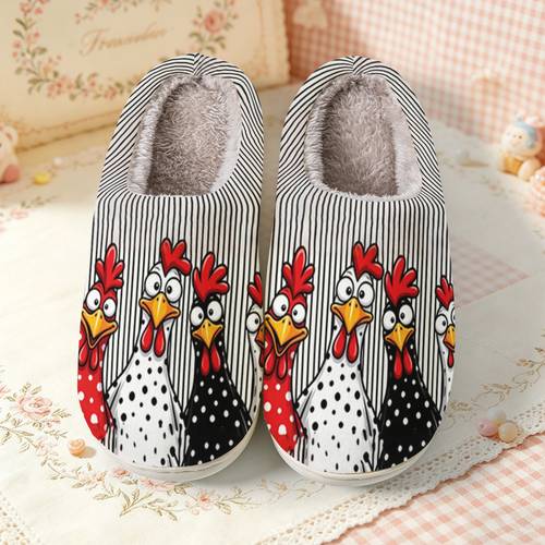 item picture womens fashionable elegant and simple slippers with four different poses of polka dot printed chickens unisex must have the for holiday gifting a couples slipper set comfortable
