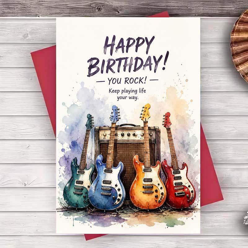 TEMU 1 Envelope And 1 Greeting Card Happy Birthday Greeting Card For Music Lovers Electric Guitar Design Flat Note Card For On Special Occasions And
