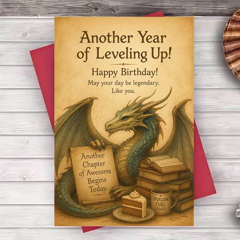 TEMU 1 Envelope And 1 Greeting Card Dragon Birthday Greeting Card For Men And Women Fantasy Theme Happy Birthday Card For Birthday Wishes Flat Paper