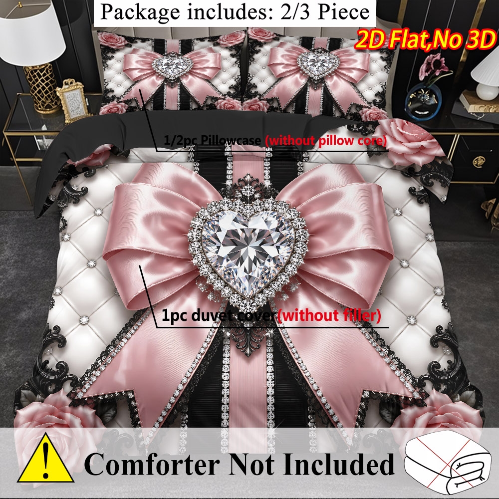 TEMU 2/3pcs 2d Flat Printing Spring/summer New Arrival Luxury Pink Heart Themed Duvet Cover Set (1*duvet Cover   1/2*pillowcases, No Filling),
