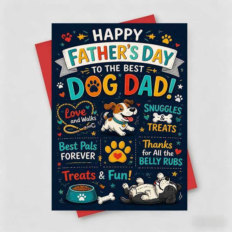 TEMU 1 Greeting Card + 1 Envelope Fathers Day Card, Dog Dad Theme With Pup And , "to The Best Dog Dad", Suitable For Pet Lovers And Dog Owners,