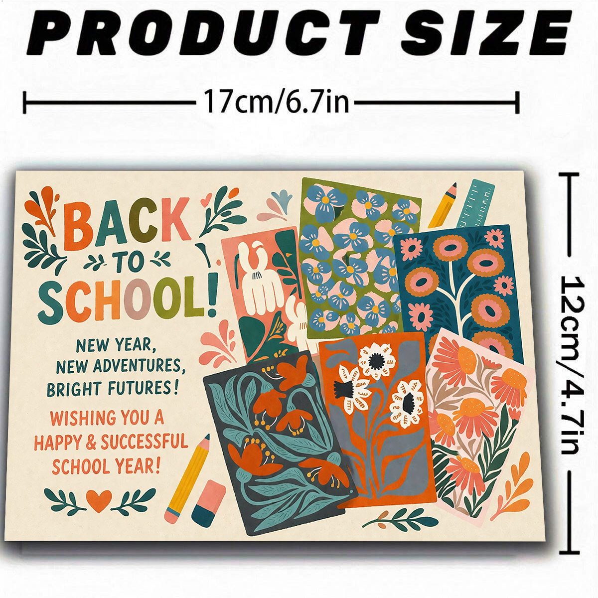 1 set (een   en een kaart) kleurrijke bloemen wenskaart voor terug naar school, kaart voor terug naar school,   voor het schooljaar, nieuwjaar   avonturen heldere toekomsten, vintage bloemen collage, ideaal voor studenten en docenten, hoogwaardig papier, optioneel rode of  