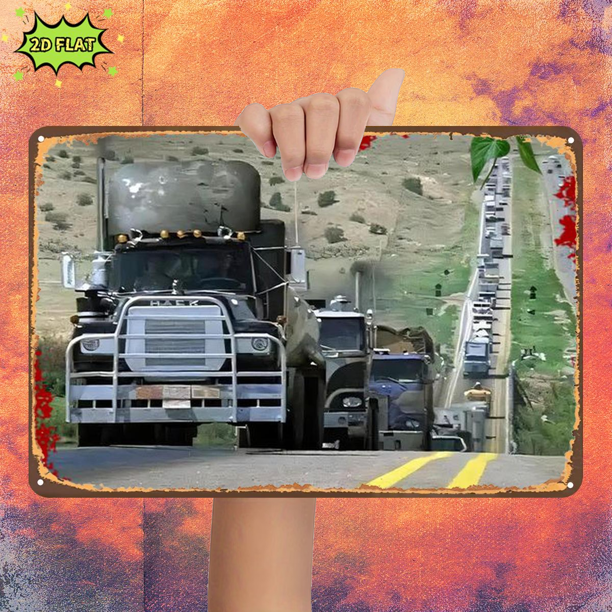 TEMU 2d Flat, 2d Flat 1pc,truck On A ,metal Lron Sign,size(8"x12"/20cm*30cm)decoratve Paintings/room/restaurant/bar/door/garage Decor, 2d Flat
