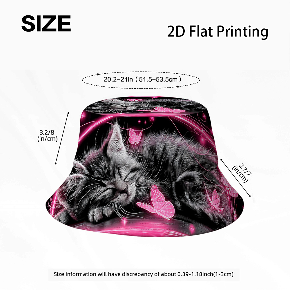 TEMU 1pc 2d Flat Printing Cat With Butterflies Pattern Fisherman Hat, Unisex - Ideal Gift - Printed Outdoor Bucket Hat For Men And Women