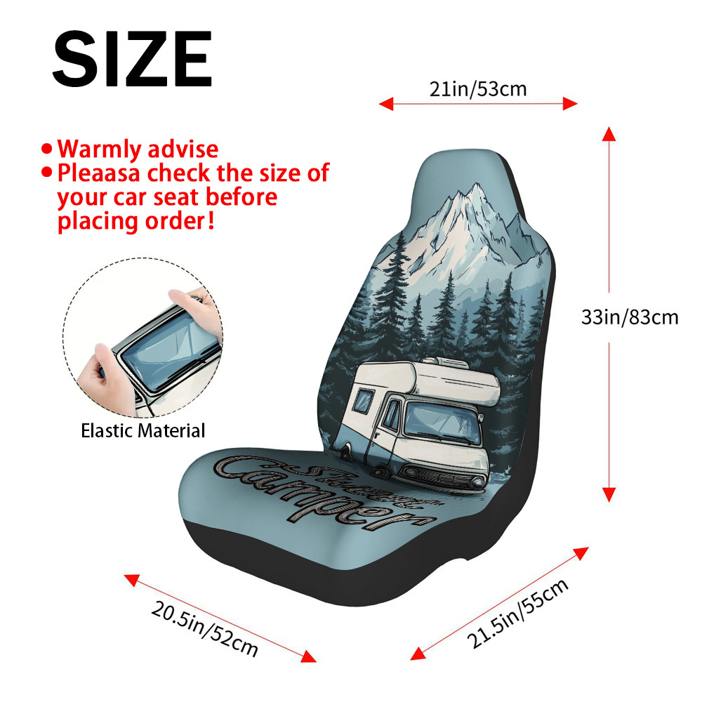TEMU Impression plate 2D, Ensemble de 2 housses de siège auto universelles, Housse de siège auto tendance avec scène d' de camping, Ajoute du style à