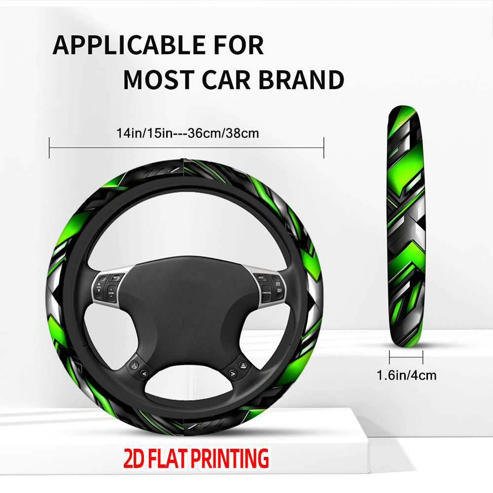 TEMU 1pc Green Geometric Arrows Steering Wheel Cover â Universal Fit For Cars, Enhances Grip , Easy To Clean