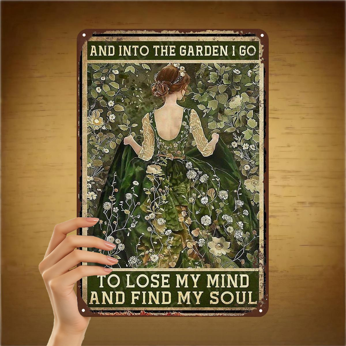 TEMU 2d Flat 1pc, "vintage Metal Art Sign: 'and Go To Lose And Soul' â Elegant Floral Woman Design For Home Decor" 8Ã12 Inch