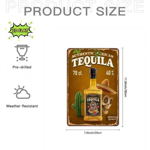 2d flat 2d flat 1pc authentic mexican tequila 70 cl 40 abv metal iron sign size 8 x12 20cm 30cm decorative paintings room restaurant bar door garage decor 2d flat