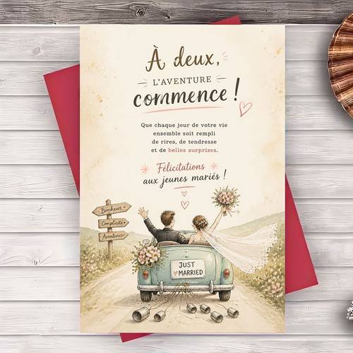 photo de l'article une enveloppe et une carte de de félicitations de mariage pour jeunes mariés, cadeau de pour couples