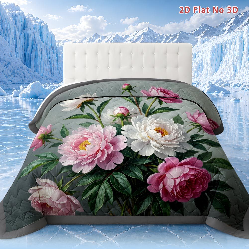 TEMU Latacaca 2d Flat Peony Floral 1pc Quilt Floral Quilted Comforter Queen Size All Season Bedding Cooling Blanket For Hot Sleepers Lightweight