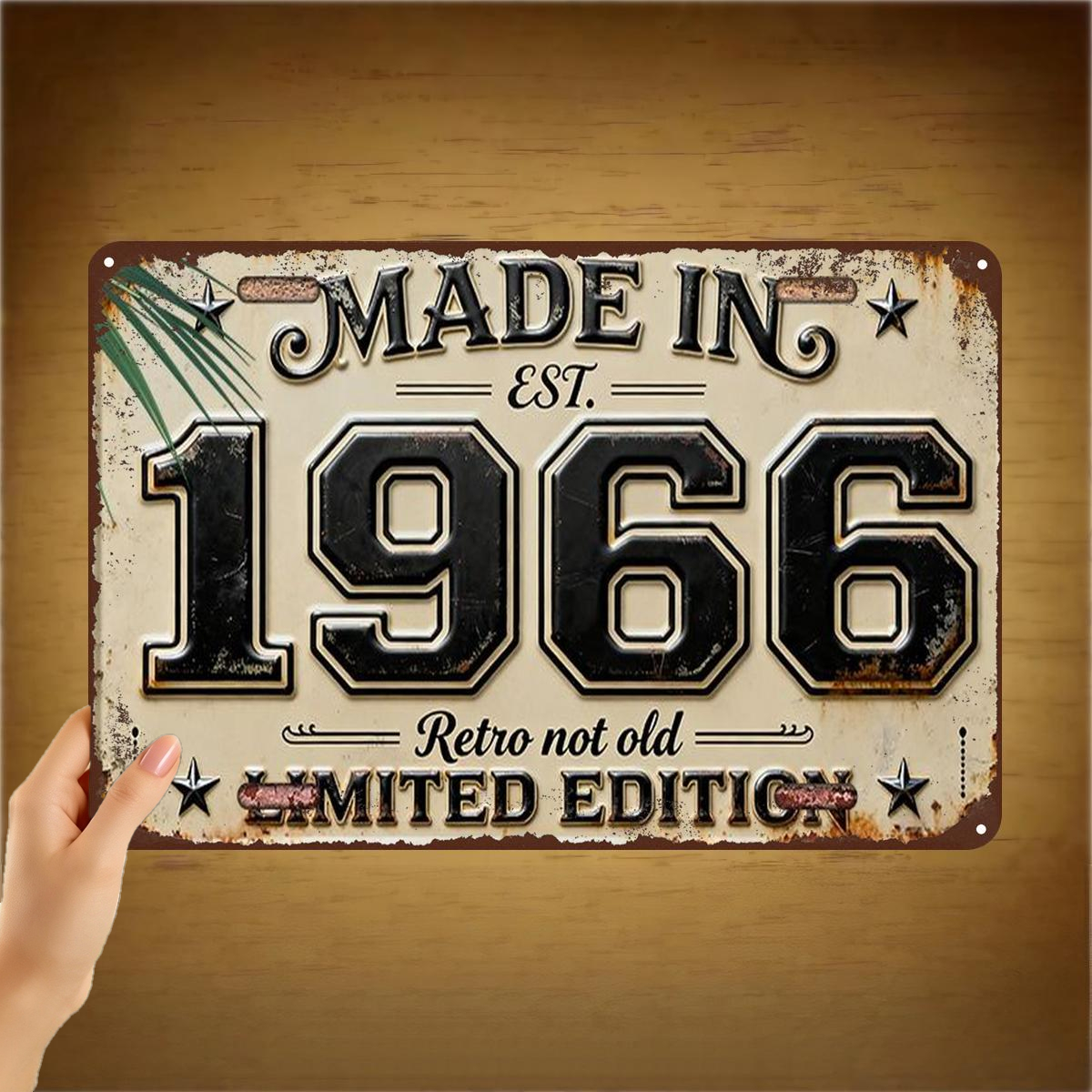 TEMU 2d Flat 1pc, Vintage 1966 Metal Sign - "made In 1966, Retro Not Old" Edition Decor Art 8×12 Inch