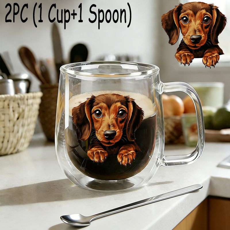 2pcs 1 glass cup and 1 spoon insulated double walled borosilicate reusable water cup with handle large capacity clear coffee mug for hot and cold beverages drinks for men women birthday gift camping travel friendly kitchen bar settings
