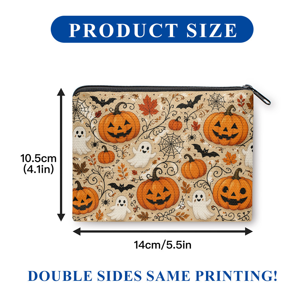 TEMU Coin Purse, Halloween Pumpkins And Double-sided Printed Coin Purse, Key And Change Storage Bag, Portable Zipper Pouch, Clutch Bag, Versatile