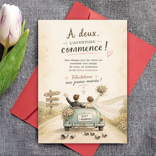 une enveloppe et une carte de de félicitations de mariage pour jeunes mariés, cadeau de pour couples