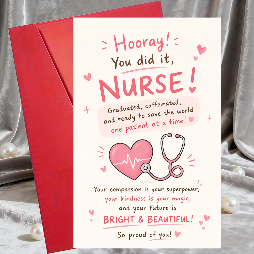TEMU 1 Carte de vœux + 1 Enveloppe - Carte de félicitations pour l'obtention du diplôme d'infirmier(ère) - Cadeau pour (e) infirmier(ère) -