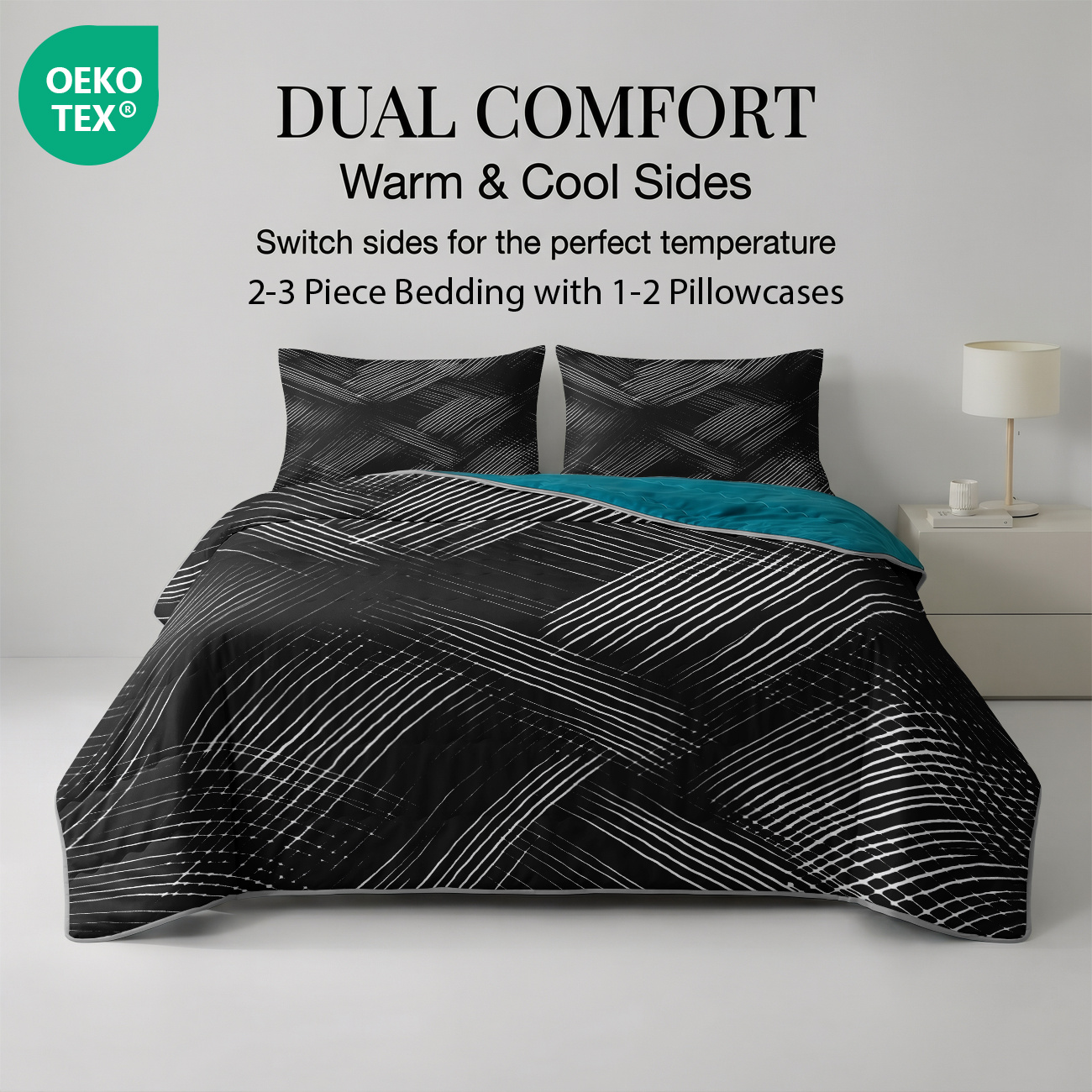 TEMU 2/3pcs Reversible Cooling And Warm Summer Comforter Bedding With 1/2 Pillowcases - Switchable Temperature Control, Lightweight, Breathable, Use,