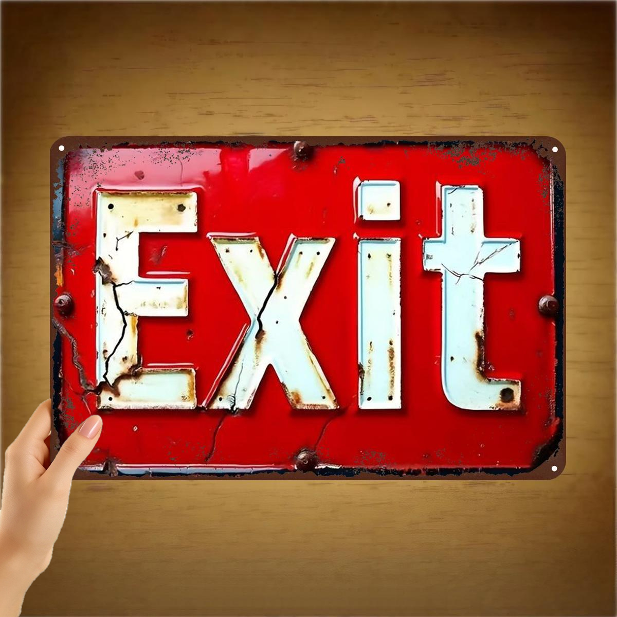 TEMU 2d Flat, 2d Flat 1pc, Vintage "exit" Sign - Rustic Industrial Wall Art For Home Decor 8Ã12 Inch, 2d Flat