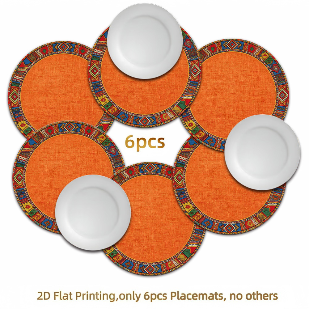 TEMU 6pcs Round Placemats Suitable For Suitable For Banquet Party Dining Table Decoration - Vintage Ethnic Patterns & Exotic Flair Slogan Table Mats,