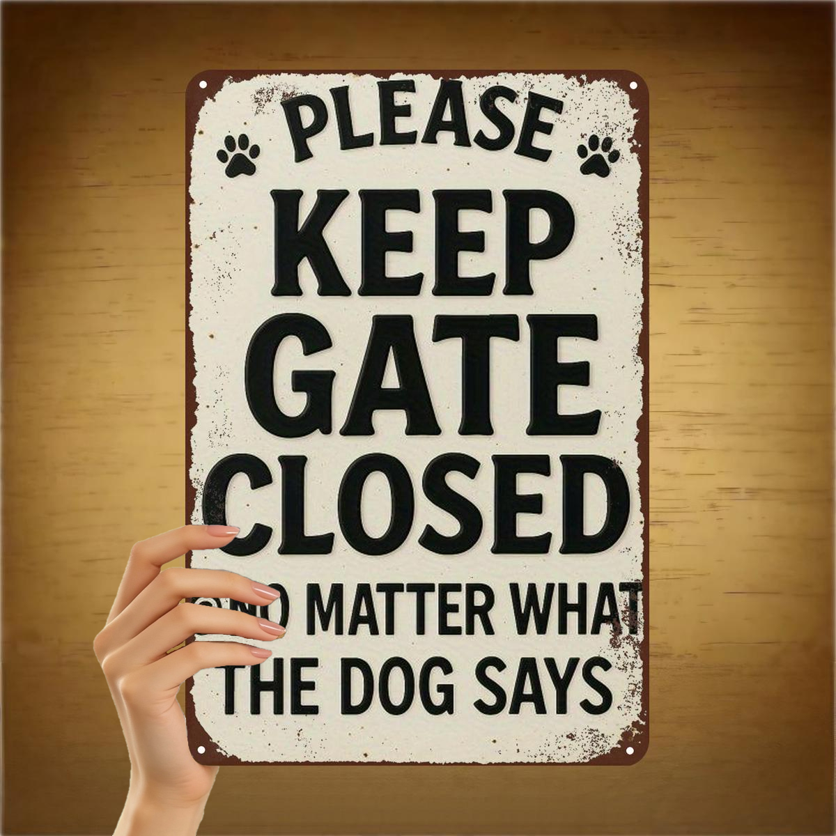 TEMU 2d Flat, 2d Flat 1pc, "please Keep Gate Closed - What The Dog Says" Metal Sign Decor 8×12 Inch, 2d Flat