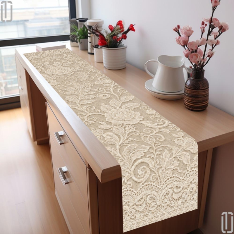 TEMU 1pc, 2d Flat Printing, Embroidered Rose Lace Table Runner, Perfect For Holiday Dining And Home Decoration, Indoor/outdoor Party Decoration